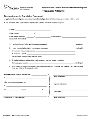 Ontario Translator Affidavit