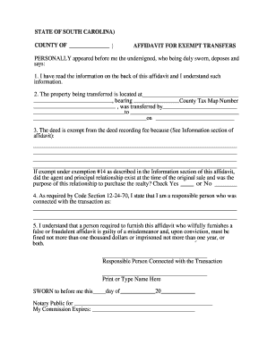 South Carolina Affidavit for Exempt Transfers