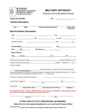 Kansas Military Vehicle Tax Exemption Affidavit