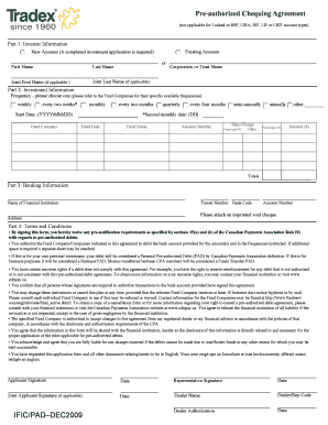 Pre-authorized Chequing Agreement