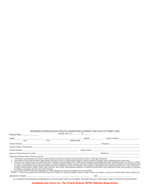 Wisconsin Interscholastic Athletic Association Alternate Year Athletic Permit Card