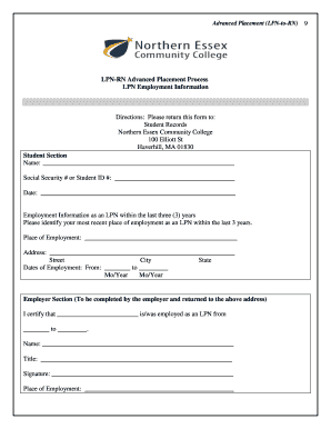 Fillable Online necc mass Criteria packet for advance placement LPN to RN nursing degree for ...