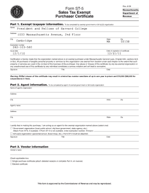 Massachusetts Sales Tax Exempt Purchaser Certificate