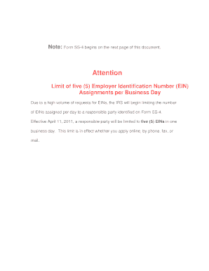 IRS Form SS-4 Application for Employer Identification Number