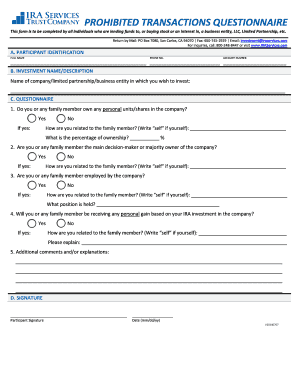 Prohibited Transactions Questionnaire