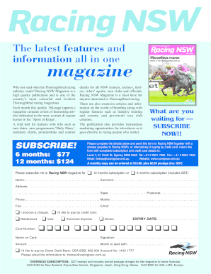 Racing NSW Magazine Subscription Form