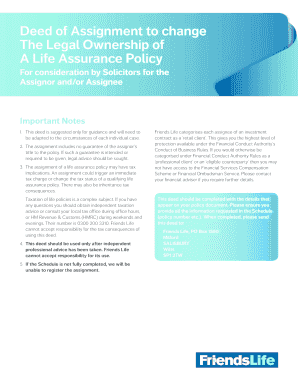 Deed of Assignment for Life Assurance Policy