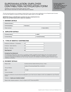 Superannuation Employer Contribution Notification Form