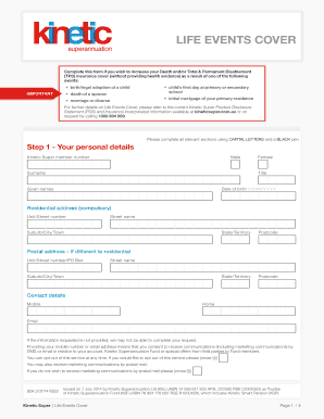 Life Events Cover Application Form
