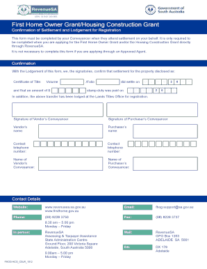 First Home Owner Grant Confirmation Form