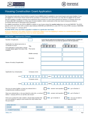 Housing Construction Grant Application