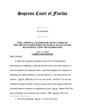 Florida Affidavit of Indigent Status