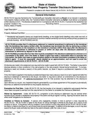 Alaska Residential Real Property Transfer Disclosure Statement