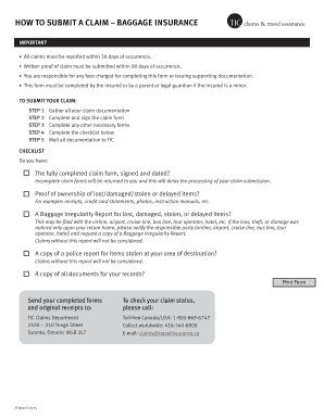Baggage Insurance Claim Form