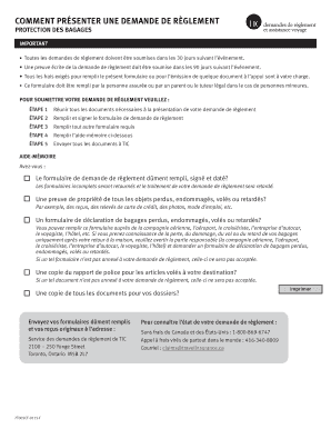 Formulaire de demande de règlement protection des bagages