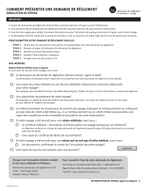 Formulaire de demande de règlement