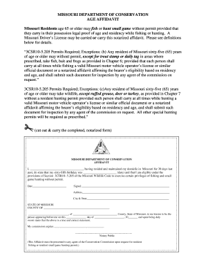 Missouri Age Affidavit for Fishing and Hunting
