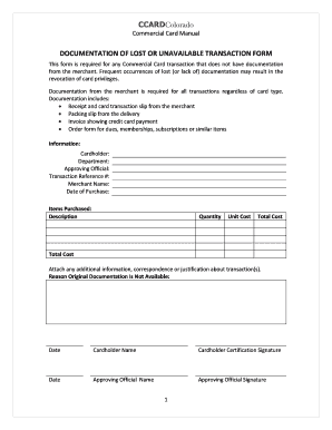 Colorado Commercial Card Lost Transaction Form