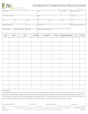 Authorization to Transfer Actual Production History