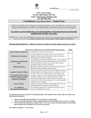 Curtailment Early Return Home Claim Form