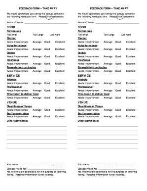 Take Away Feedback Form