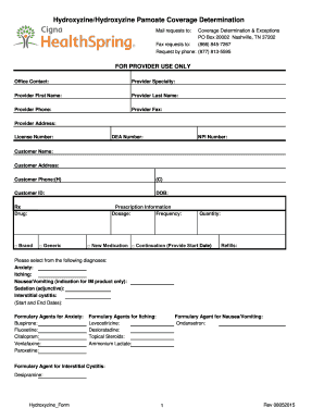 Hydroxyzine Coverage Determination Form - Cigna