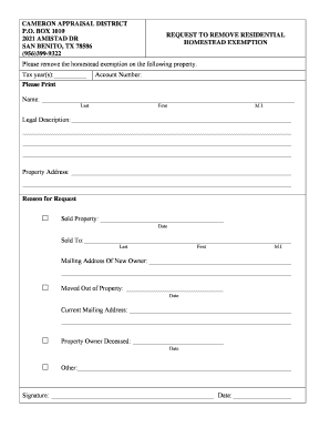 Texas Homestead Exemption Removal Request