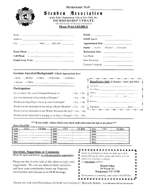 NYPD Social Club Membership Update Form