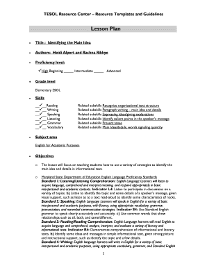 ESL Lesson Plan Template