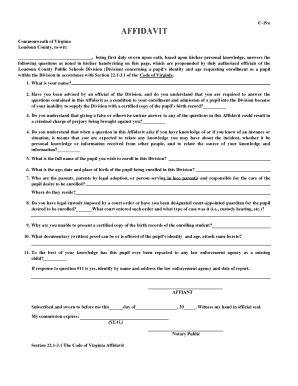 Virginia School Enrollment Affidavit
