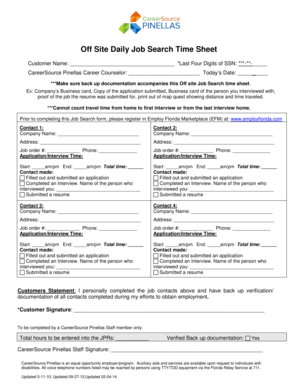 Off Site Daily Job Search Time Sheet - CareerSource Pinellas