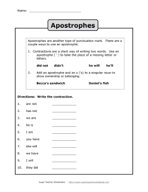 Apostrophes Worksheet