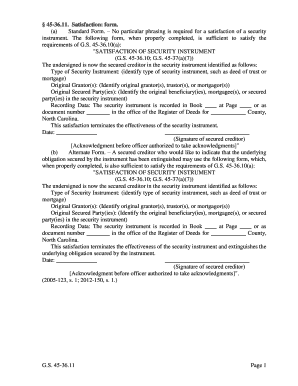 Satisfaction of Security Instrument Form