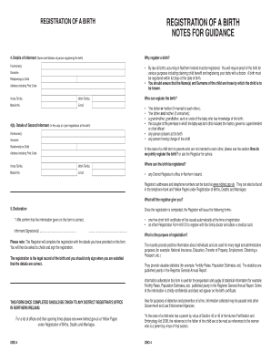 Northern Ireland Birth Registration Form