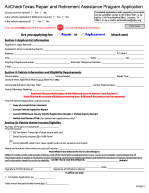 AirCheckTexas Repair and Retirement Assistance Program Application