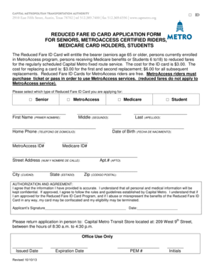 Reduced Fare ID Card Application Form