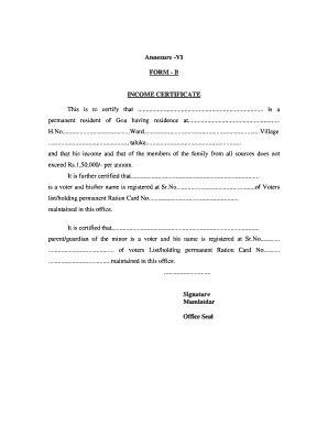 Income Certificate Form B