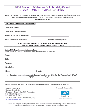 2016 Bernard Maitenaz Scholarship Grant Application Form