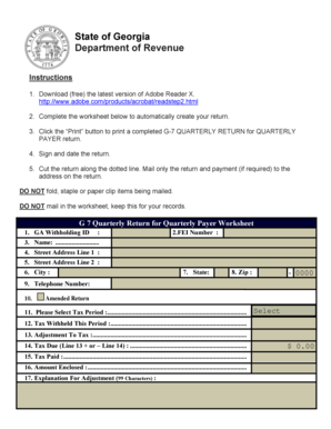 Georgia G-7 Quarterly Return for Quarterly Payer