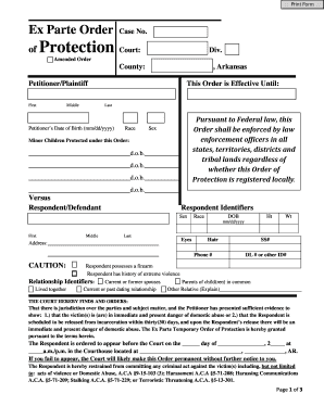 Arkansas Ex Parte Order of Protection