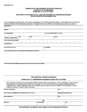 Connecticut Affidavit of Possession for VIN