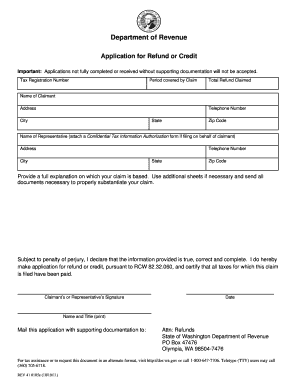 Washington State Application for Refund or Credit