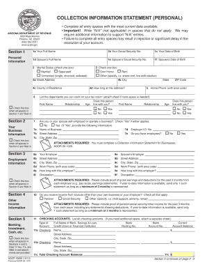 Arizona Department of Revenue Collection Information Statement