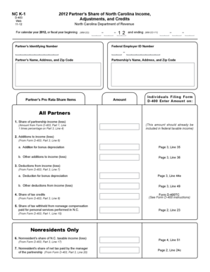 North Carolina K-1 Form 2012