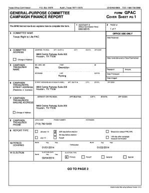 Texas Campaign Finance Report Cover Sheet