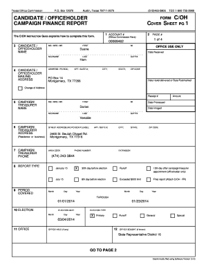 Texas Campaign Finance Report Cover Sheet