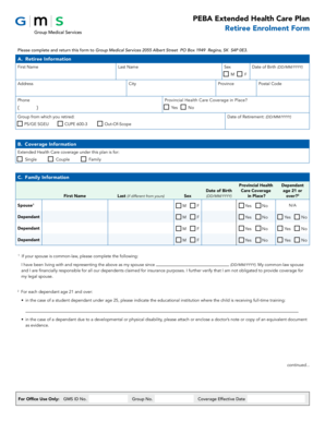 PEBA Extended Health Care Plan Retiree Enrolment Form