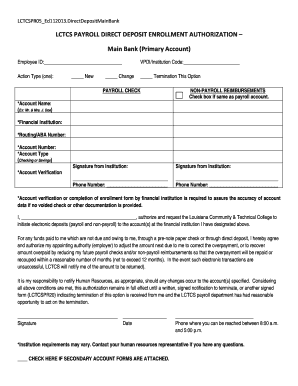 LCTCS Payroll Direct Deposit Authorization
