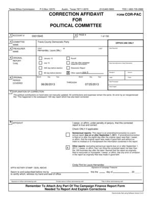 Texas Ethics Commission Correction Affidavit Form