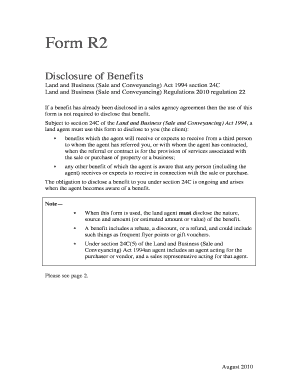 Disclosure of Benefits Form R2